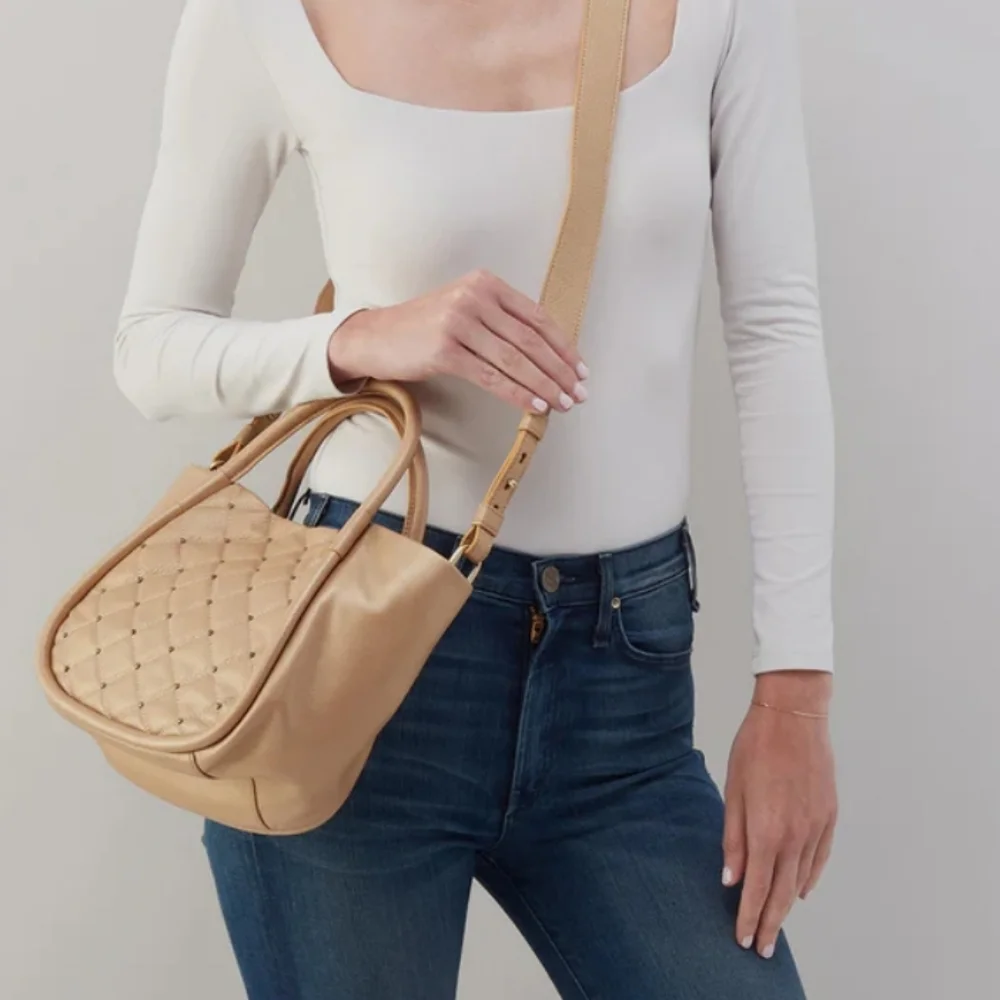 NWT HOBO Margot Satchel/crossbody: Dusty Gold 100% Gen Leather - Picture 2 of 14